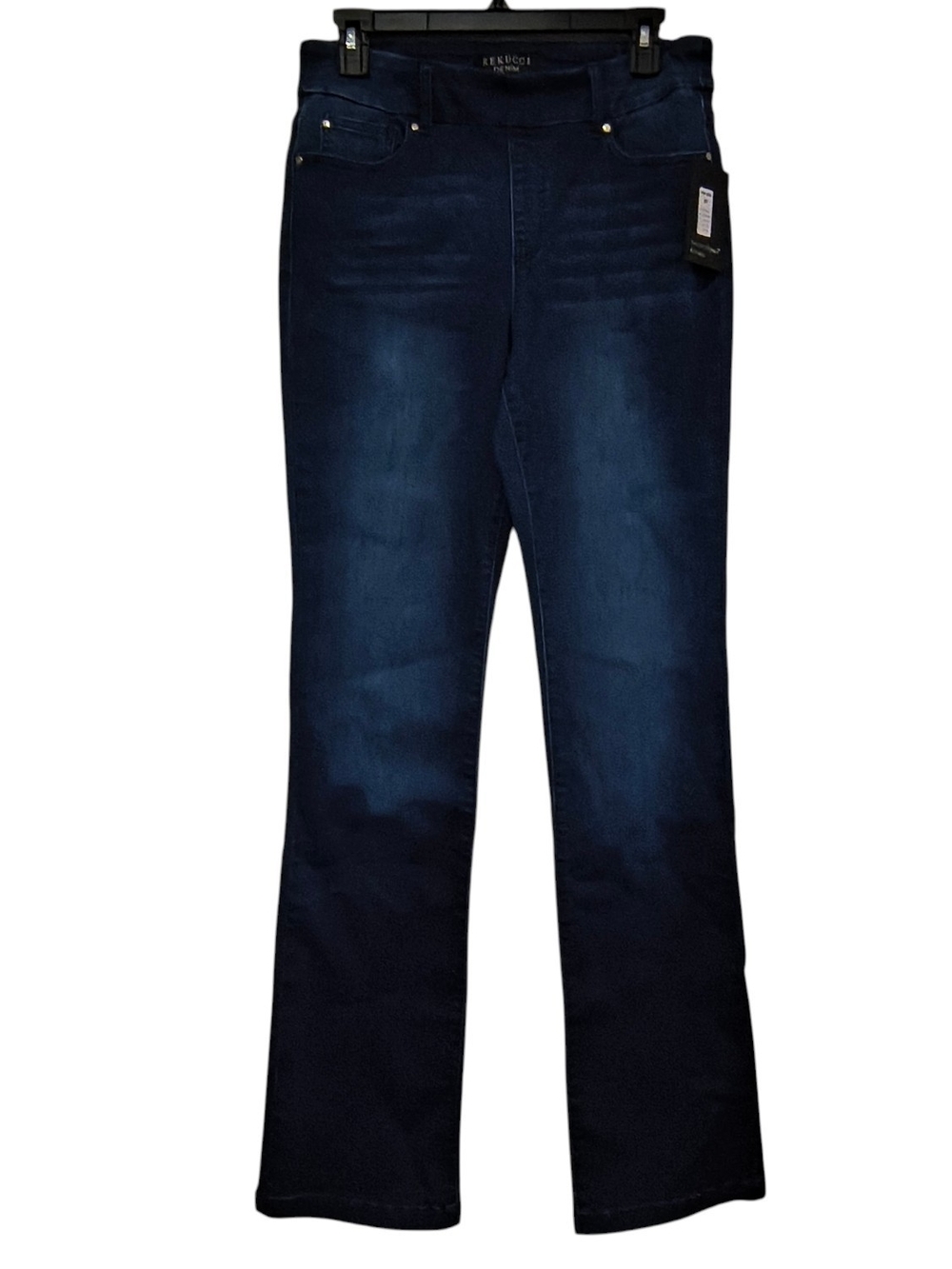Rekucci Women's Dark Wash Bootcut Jeans Size 8 Tall Mid Rise Stretch 5-Pocket
